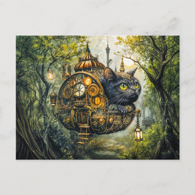 Mystic clockwork cat postcard (Front)