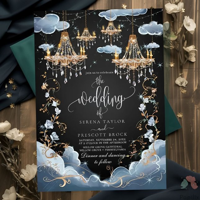 Mystic Clouds Opulent Chandelier Wedding Invitation (Creator Uploaded)