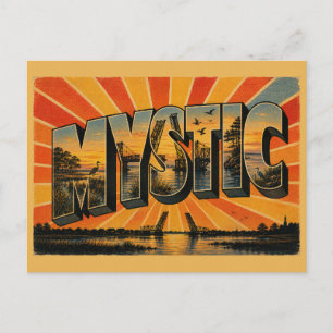 Mystic Connecticut Coastal River Drawbridge Art Postcard