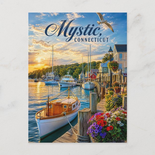 Mystic, Connecticut Harbour Sunset Postcard (Front)