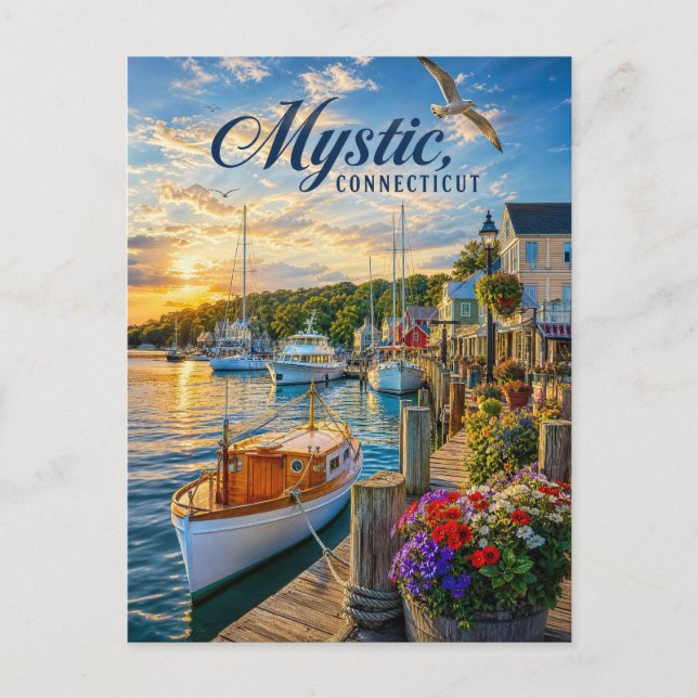 Mystic, Connecticut Harbour Sunset Postcard (Front)