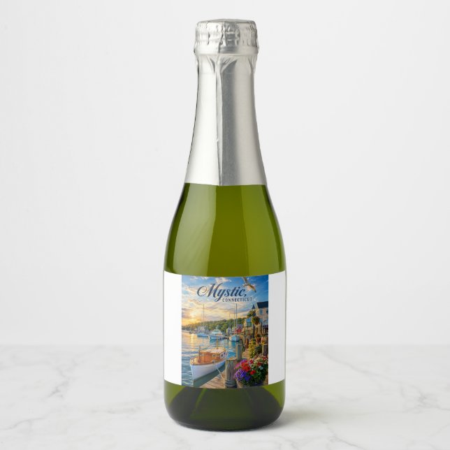 Mystic, Connecticut Harbour Sunset Sparkling Wine Label (Front)