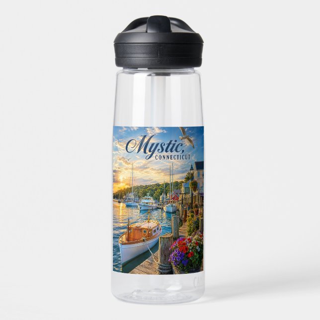 Mystic, Connecticut Harbour Sunset Water Bottle (Front)