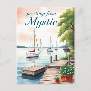 Mystic, Connecticut – Waterfront & Sailboats Postcard