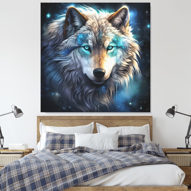 Mystic Cosmic Wolf Canvas Art (Insitu(Bedroom))