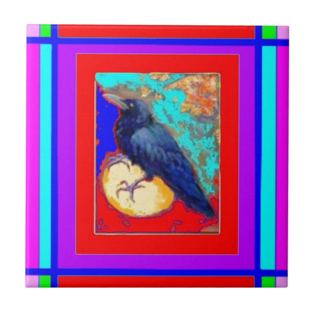 Mystic Crow on Red & Purple By Sharles Tile (Front)