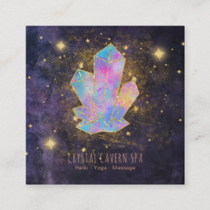 *~* Mystic Crystals Gold Glitter Stars & Star Dust Square Business Card