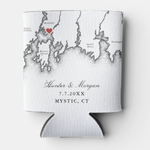 Mystic CT Map Elegant Black White Wedding Favour Can Cooler