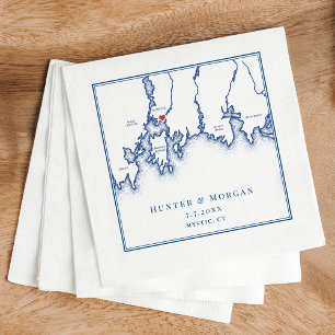 Mystic CT Map Elegant Navy Blue Wedding Napkin