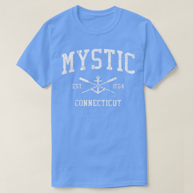 Mystic CT Vintage Crossed Oars  Boat Anchor Sports T-Shirt (Design Front)