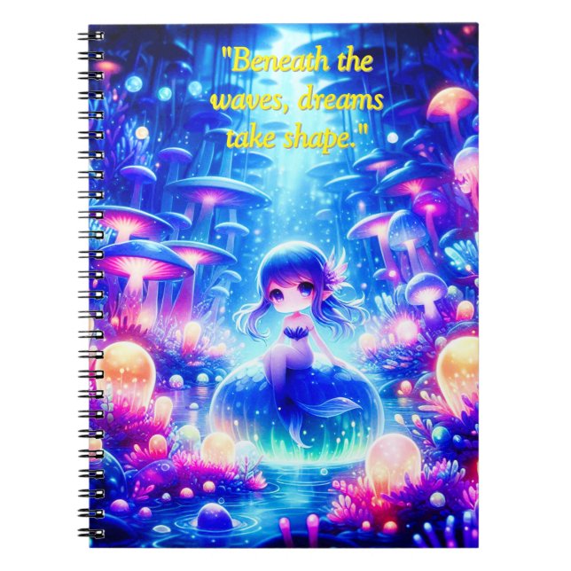 Mystic Depths – Chibi Mermaid Glow Notebook (Front)