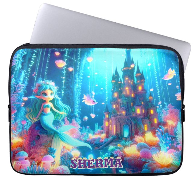  Mystic Depths – Chibi Mermaid & Glowing Garden  Laptop Sleeve (Front)