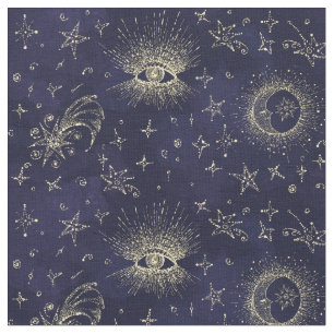 Mystic design vintage style. Eye, moon, stars Fabric