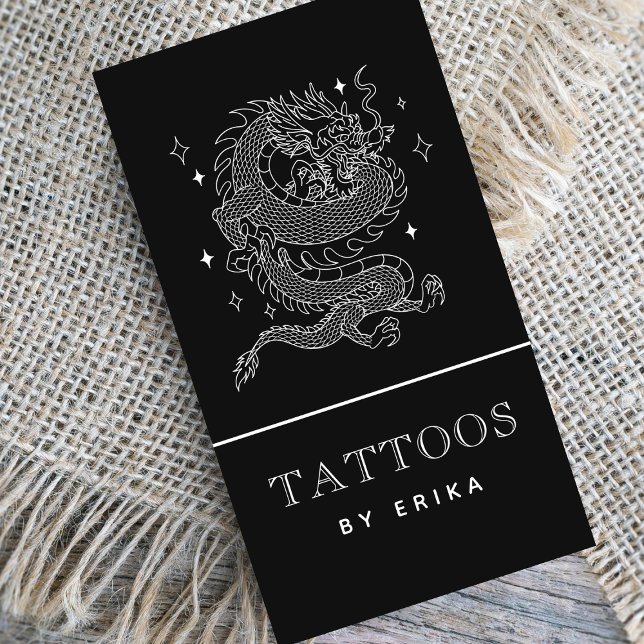 Mystic Dragon Black & White Tattoo Artist Modern Business Card (Creator Uploaded)