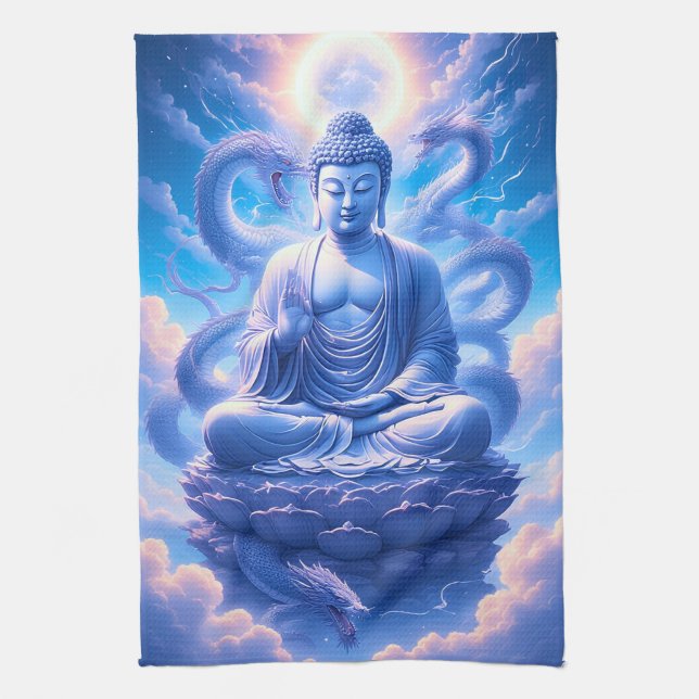 Mystic Dragon Buddha Meditation Tea Towel (Vertical)