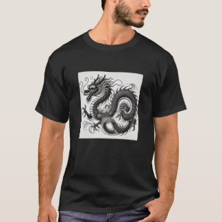 Mystic Dragon in Black and White T-Shirt