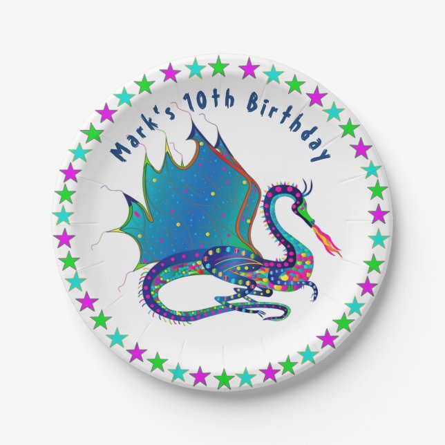 Mystic Dragon in Colourful Kaleidoscope Collection Paper Plate (Front)
