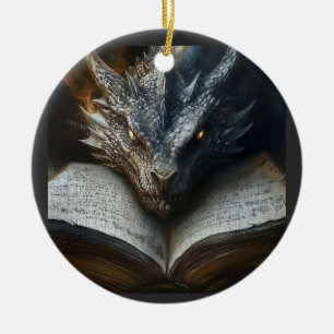 Mystic Dragon Reading Ancient Books gift card Got Ceramic Tree Decoration