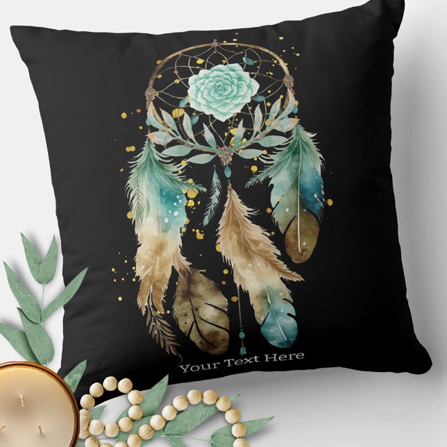 Mystic Dreamcatcher Spiritual Metaphysical Yoga Cushion (Watercolor Dreamcatcher Pillow in Black)