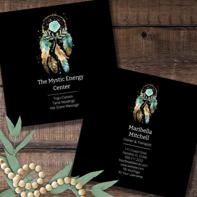 Mystic Dreamcatcher Spiritual Metaphysical Yoga Square Business Card (Creator Uploaded)