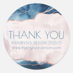 Mystic Elegance Teal and Pink Branding Thank You Classic Round Sticker