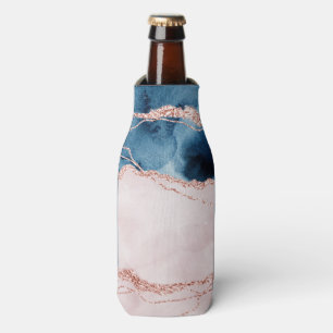 Mystic Elegance Teal Blue and Rose Gold Agate Bottle Cooler