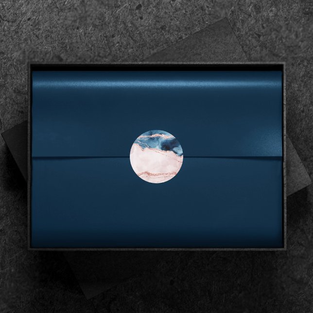 Mystic Elegance | Teal Blue and Rose Gold Agate Classic Round Sticker (Creator Uploaded)
