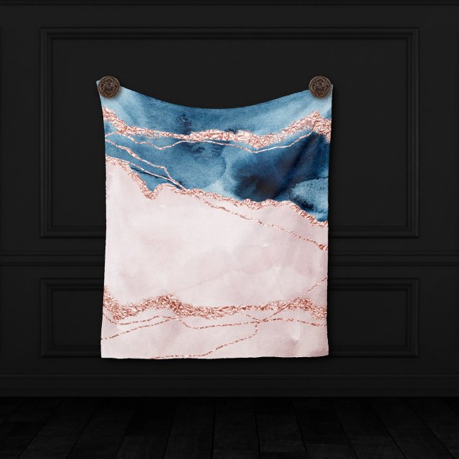 Mystic Elegance | Teal Blue and Rose Gold Agate Fleece Blanket (Creator Uploaded)
