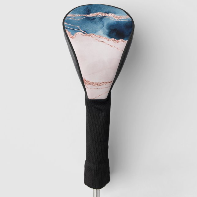 Mystic Elegance | Teal Blue and Rose Gold Agate Golf Head Cover (Front)