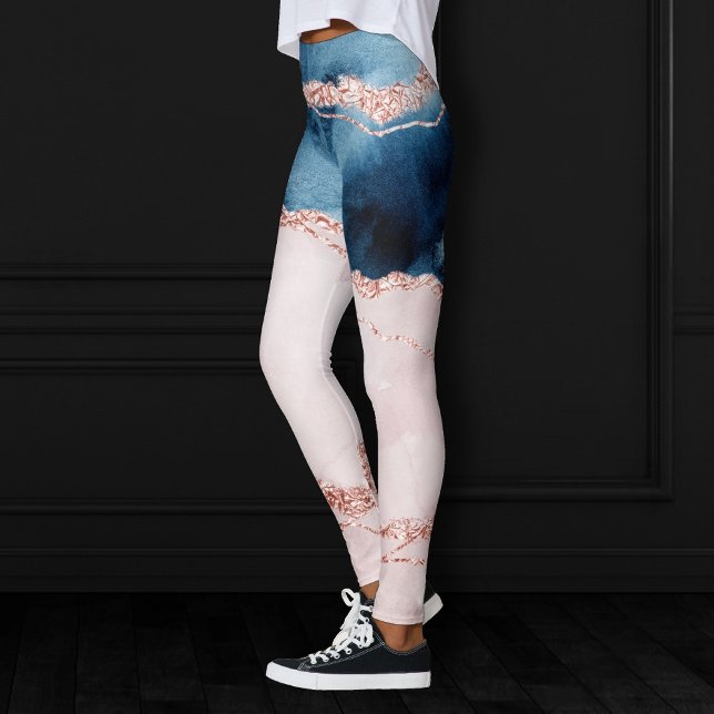 Mystic Elegance | Teal Blue and Rose Gold Agate Leggings (Creator Uploaded)