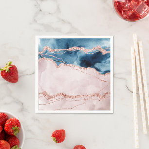 Mystic Elegance   Teal Blue and Rose Gold Agate Napkin
