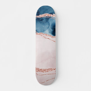 Mystic Elegance Teal Blue and Rose Gold Agate Skateboard