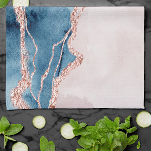 Mystic Elegance Teal Blue and Rose Gold Agate Tea Towel