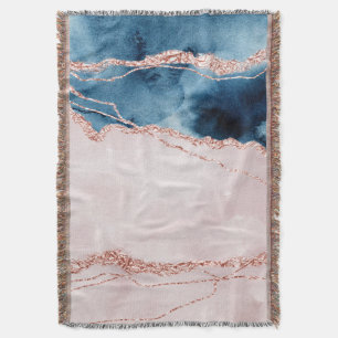 Mystic Elegance   Teal Blue and Rose Gold Agate Throw Blanket