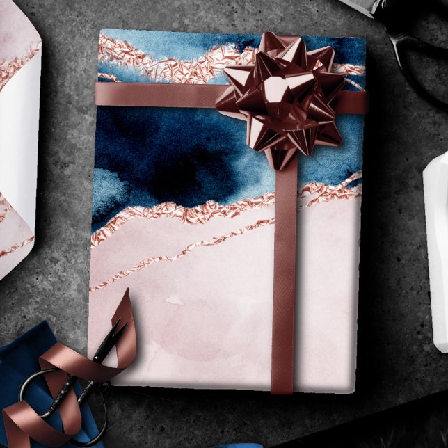 Mystic Elegance | Teal Blue and Rose Gold Agate Wrapping Paper (Creator Uploaded)