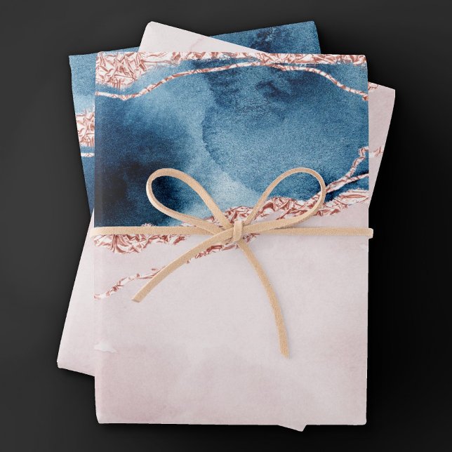 Mystic Elegance | Teal Blue and Rose Gold Agate Wrapping Paper Sheet (Creator Uploaded)