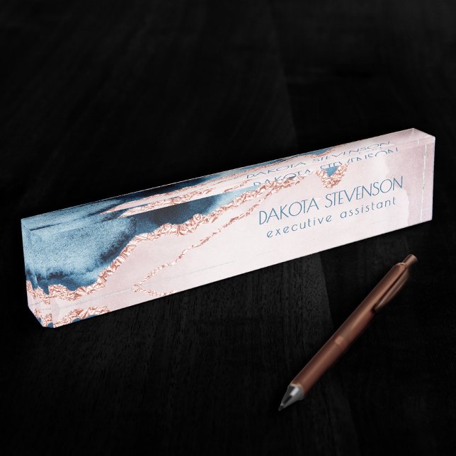 Mystic Elegance | Teal Blue and Rose Gold Branding Nameplate (Creator Uploaded)