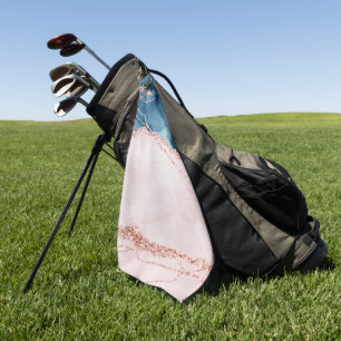 Mystic Elegance   Teal Blue Blush Pink Agate Golf Towel