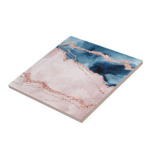 Mystic Elegance   Teal Blue Blush Pink Agate Tile