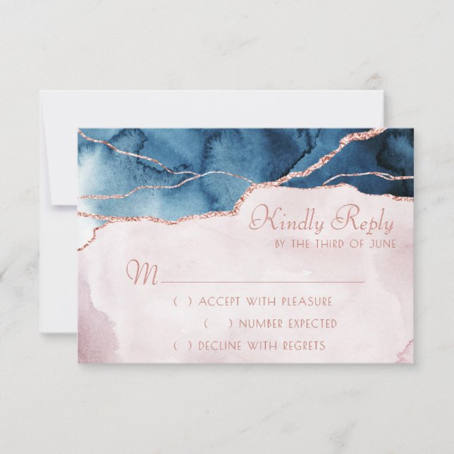 Mystic Elegance | Teal Blue Mauve Blush Pink Agate RSVP Card (Front)