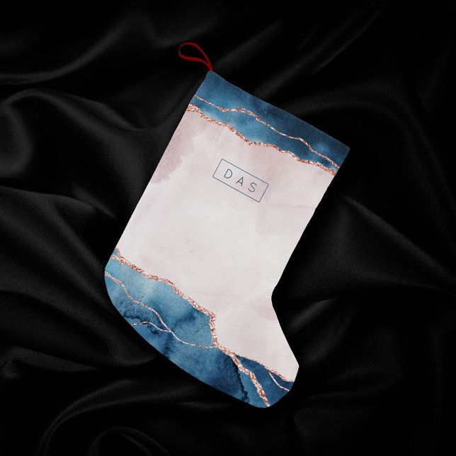 Mystic Elegance | Teal Blush Pink Agate Monogram Small Christmas Stocking (Creator Uploaded)
