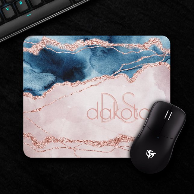 Mystic Elegance | Teal Pink Peach Agate Monogram Mouse Pad (Creator Uploaded)