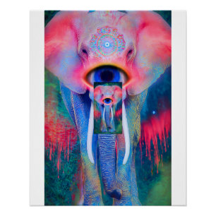 Mystic Elephant Mandala Third Eye Poster