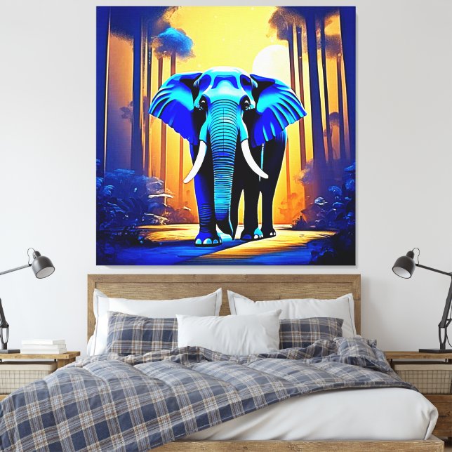 Mystic Elephant: Sunset Forest Journey Canvas Print (Insitu(Bedroom))