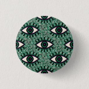 "Mystic Emerald Eyes" - Psychedelic Swirl Seamless 3 Cm Round Badge