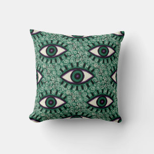 "Mystic Emerald Eyes" - Psychedelic Swirl Seamless Cushion