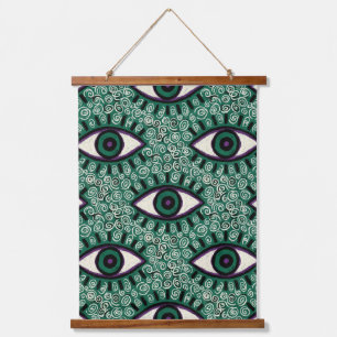"Mystic Emerald Eyes" - Psychedelic Swirl Seamless Hanging Tapestry