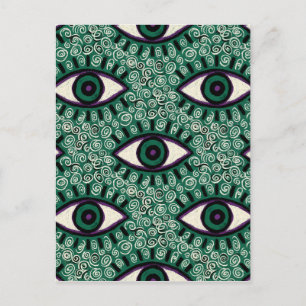 "Mystic Emerald Eyes" - Psychedelic Swirl Seamless Holiday Postcard