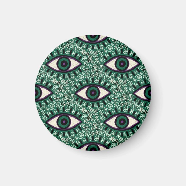 "Mystic Emerald Eyes" - Psychedelic Swirl Seamless Magnet (Front)