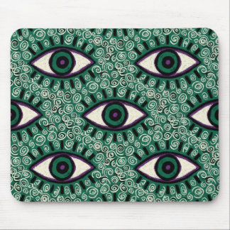 "Mystic Emerald Eyes" - Psychedelic Swirl Seamless Mouse Pad